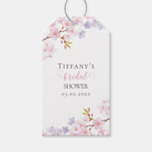 Trädgårdsbröllopsdusch med körsbärsblom i blomning presentetikett