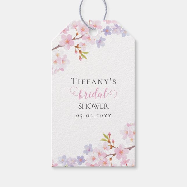 Trädgårdsbröllopsdusch med körsbärsblom i blomning presentetikett (Framsidan)