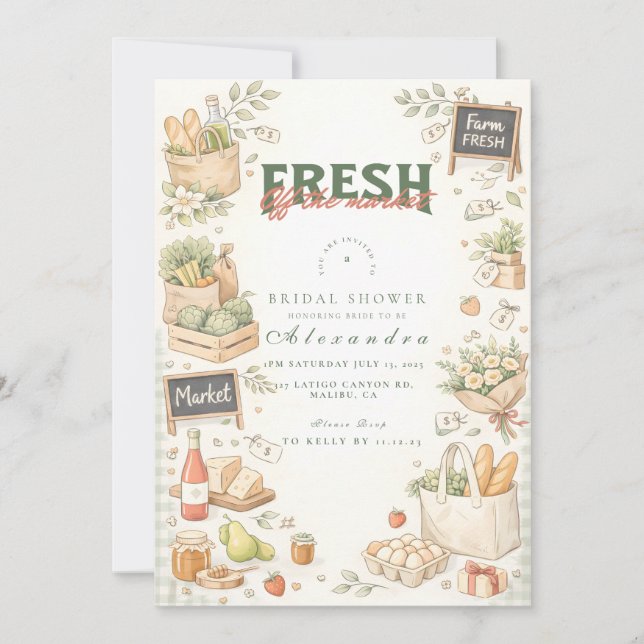 Trädgårdsbröllopsfest för bruden på Fresh Market Inbjudningar (Framsida)