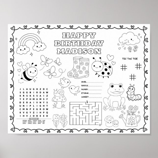 Trädgårdsbugs födelsedagsfärgningmatta  poster (Framsidan)