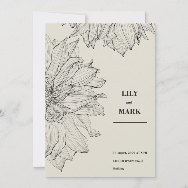 Trädgårdsdahliablommor. Graverad bakgrund.  Inbjudningar (Framsida)