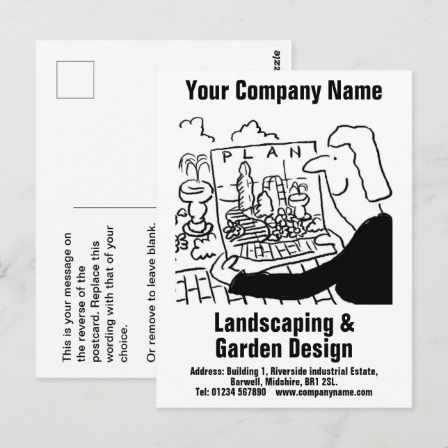 Trädgårdsdesign och landskapsarkitektur vykort (Fram/baksida)