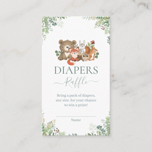 Trädgårdsdjur Baby Shower Blöjor lotteri Enclo Tilläggskort (Framsida)