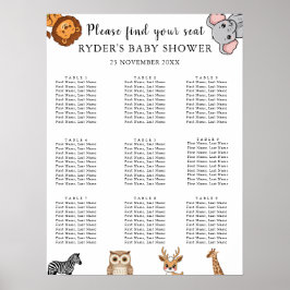 Trädgårdsdjur för baby shower sittplatskartor poster