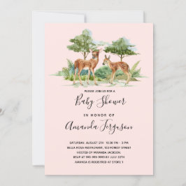 Trädgårdsdjur för baby shower skog blush hjort inbjudningar