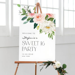 Trädgårdsfest med röda och vita blommor Söt 16-fes Poster
