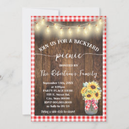 Trädgårdsfest Picknick Röd Karo Solrosor Inbjudningar