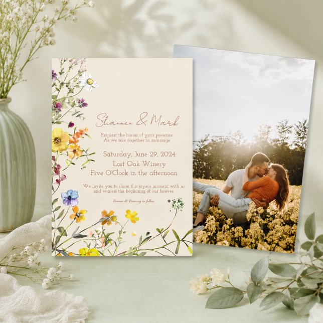 Trädgårdsfoto Bröllopsinbjudan med Vilda Blommor Inbjudningar (Skapare uppladdad)