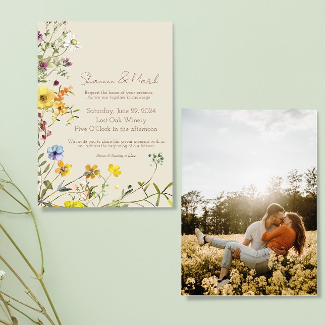 Trädgårdsfoto Bröllopsinbjudan med Vilda Blommor Inbjudningar (Skapare uppladdad)