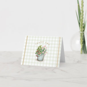 Trädgårdsgingham Sage Guld Blommor Tack Kort