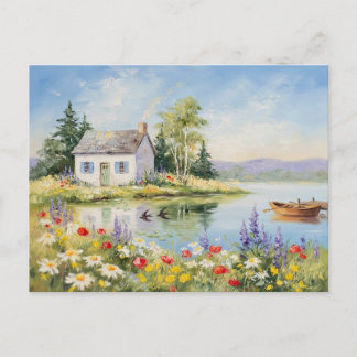 Trädgårdshus Sjön Natur Scene by Vykort