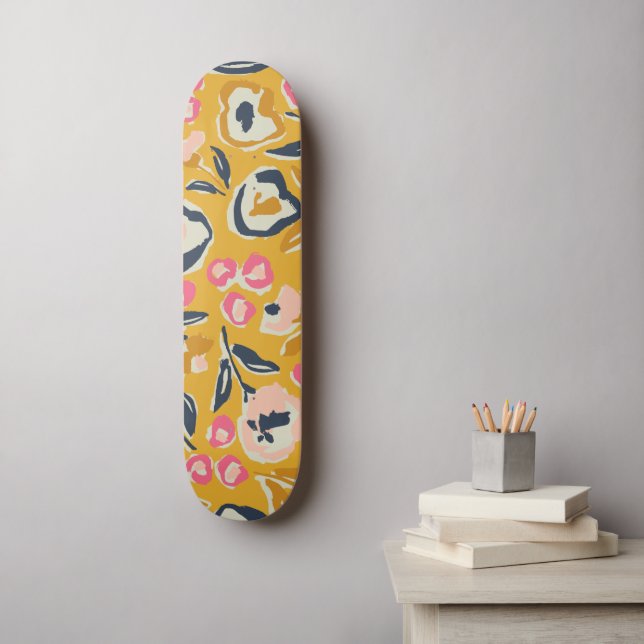 Trädgårdsinspirerad handritad djärv bläckblommig m mini skateboard bräda 18,5 cm (Väggkonst)