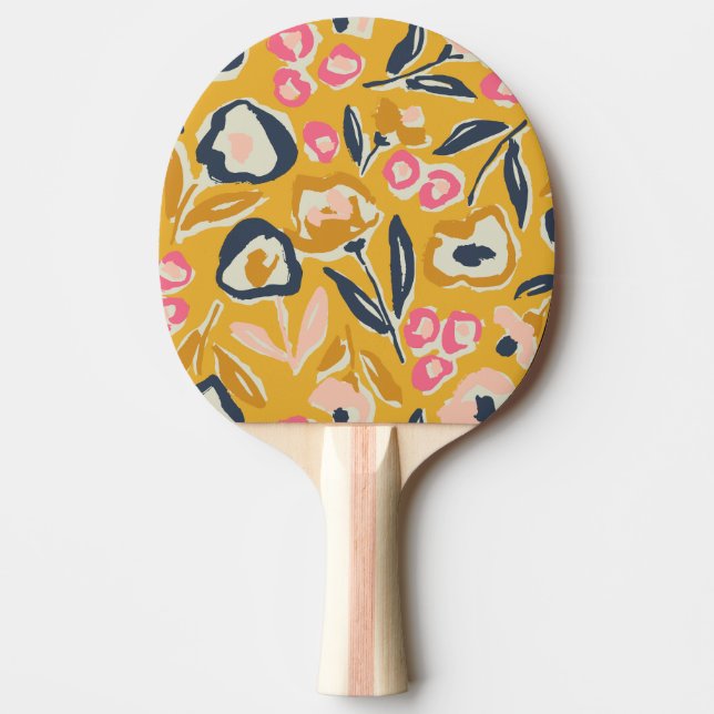 Trädgårdsinspirerad Handritad Djärv Bläckig Blommi Pingisracket (Framsidan)