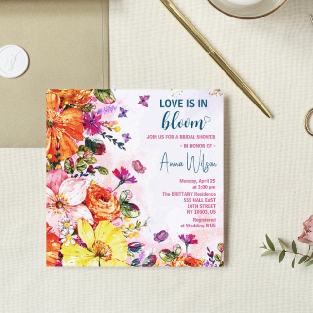 Trädgårdskärlek står i blom vildbröllopsdusch inbjudningar (butterfly bridal shower invitations for her love is in bloom botanical garden brunch wildflowers )