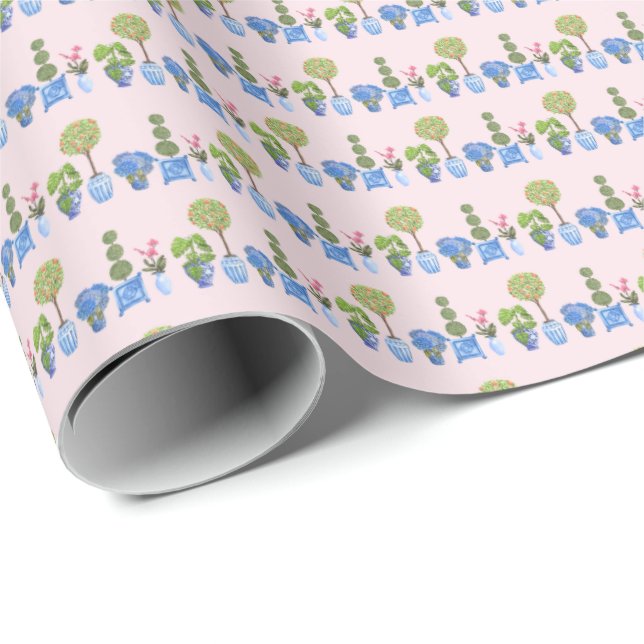 Trädgårdskrukor Inpackningspapper (på rosa) Presentpapper (Rullad Hörn)