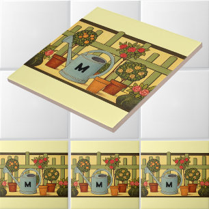 Trädgårdskrukväxter fris i Arts & Crafts-stil Kakelplatta