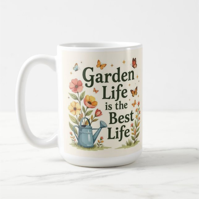 Trädgårdsliv är det bästa livet botanisk kaffemugg (Vänster)