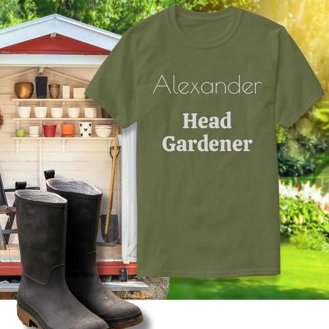 Trädgårdsmästare Trädgårdsentusiast Trädgårdskläde T Shirt (A personalized T-shirt with Head Gardener words. An amusing gardening themed gift for garden lovers.)