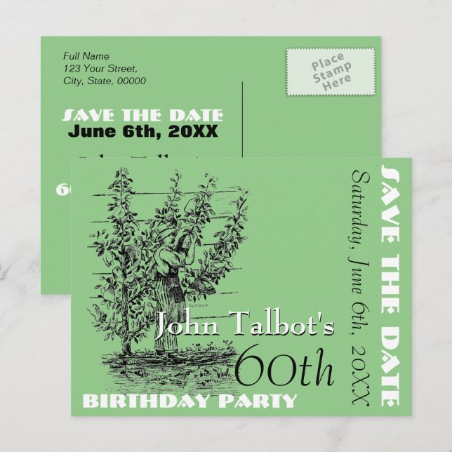 Trädgårdsmästarens 60:e födelsedagsfest Spara datu Meddelande Vykort (Fram/baksida)