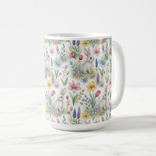 Trädgårdsmönster med vårkanin kaffemugg