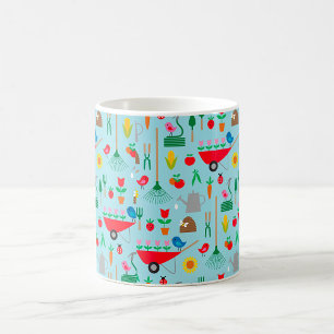 Trädgårdsmönster Vårblommor och trädgårdsredskap Kaffemugg