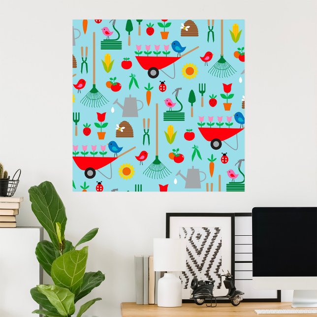 Trädgårdsmönster Vårblommor och trädgårdsredskap Poster (Skapare uppladdad)
