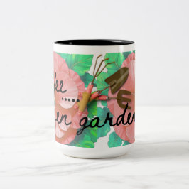 Trädgårdsmugg med blommor och verktyg Två-Tonad mugg