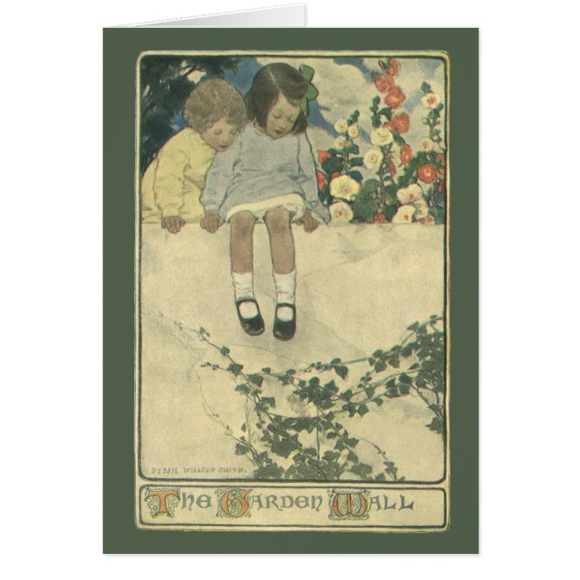 Trädgårdsmur Jessie Willcox Smith, Vintage Barn Hälsningskort (Framsidan)
