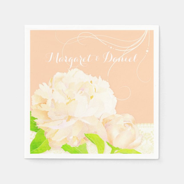 Trädgårdspeon Elegans Persika Bröllop Pappersservett (Framsidan)
