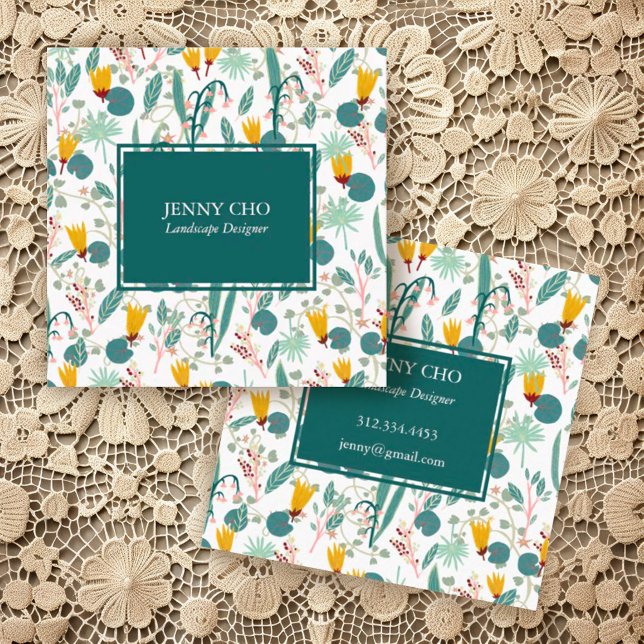  trädgårdsplantor Modern Coola Fyrkantigt Visitkort (Sweet handmade botanical pattern on these custom square business cards)