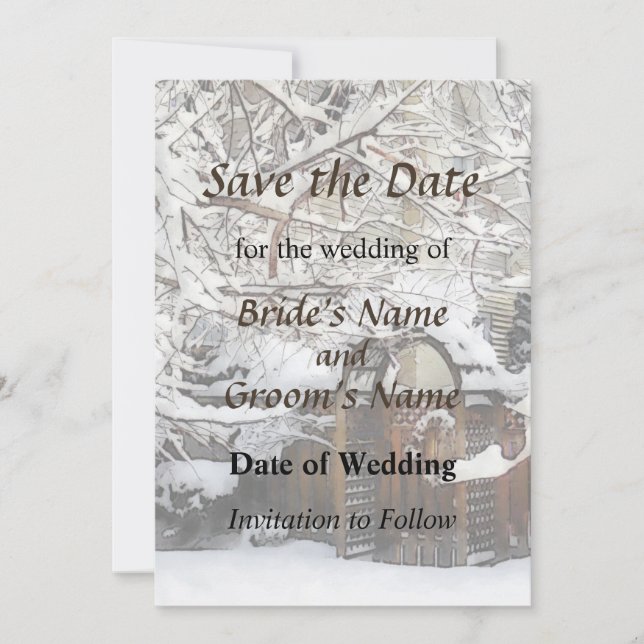 Trädgårdsporten på vintern Spara datumet (Framsida)