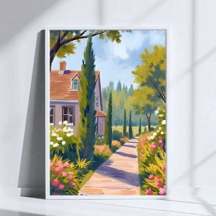 Trädgårdspromenad Oljemålning Blommig Akvarell Poster