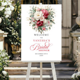 Trädgårdsröd Blommig Grönska Välkommen Bröllopssho Poster