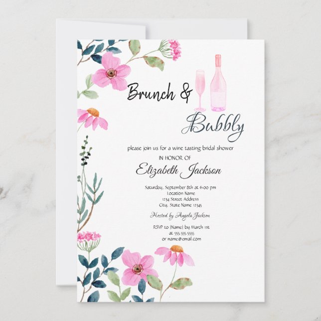 Trädgårdsröda blommor Brunch & Bubbeldrycker Inbjudningar (Framsida)
