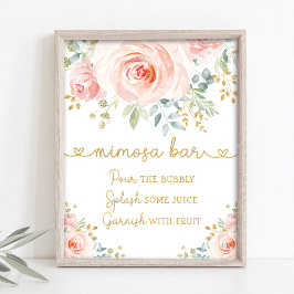 Trädgårdsrosa blomsterarrangemang med mimosa bar poster