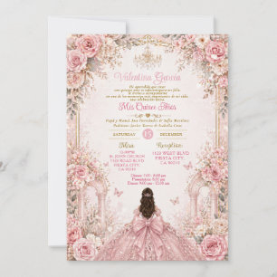 Trädgårdsrosafärgade blommiga Quinceañera-inbjudan Inbjudningar