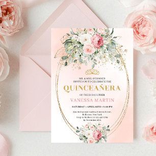 Trädgårdsrosenskär Boho Quinceañera Blommig Inbjud Inbjudningar