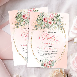 Trädgårdsrosig Blommande Flickas Babyshower-inbjud Inbjudningar