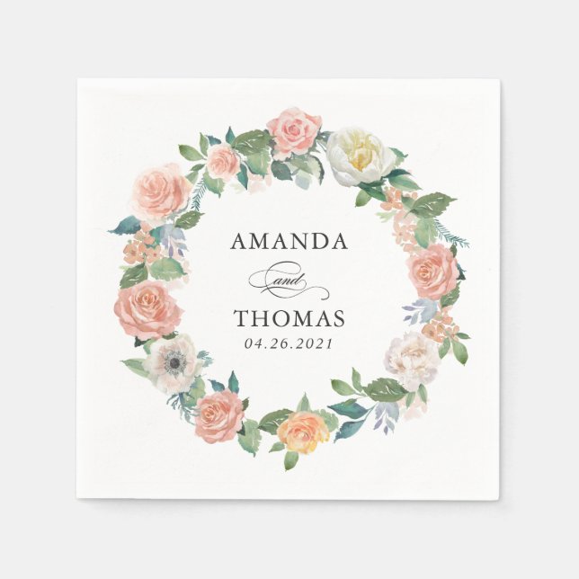Trädgårdsrosor Blommiga Bröllopsservetter Pappersservett (Framsidan)
