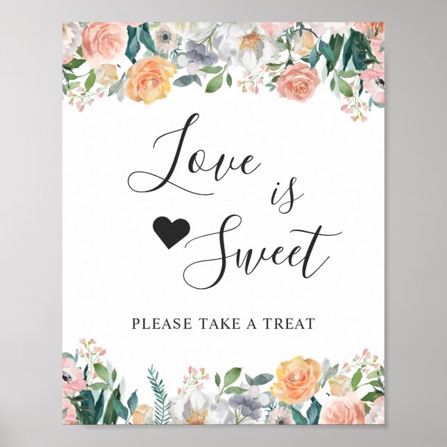 Trädgårdsrosor Kärlek är sött efterrätstecken Poster (Framsidan)