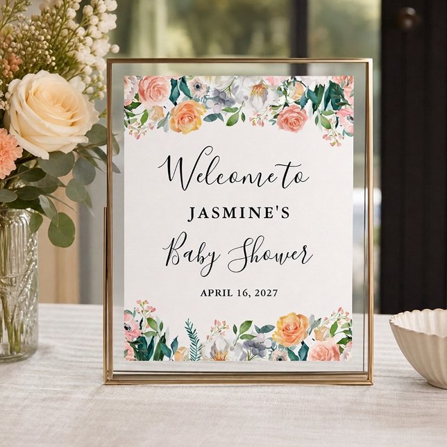 Trädgårdsrosor Peonies Blommig Bebis Badsign Poster (Skapare uppladdad)