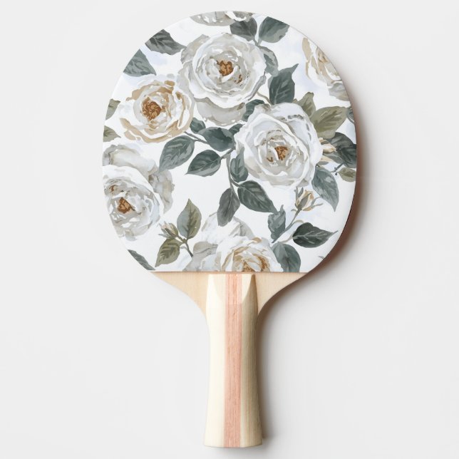 Trädgårdsrosor | Vita akvarellblommor Vintage Pingisracket (Framsidan)
