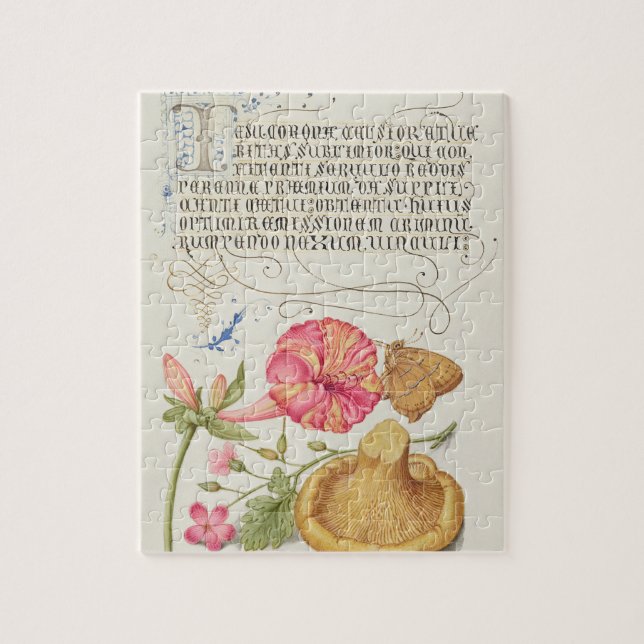 Trädgårdsscen med blommor, fjäril och svamp pussel (Vertikal)