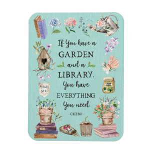 Trädgårdsskötsel och bibliotek Citat Blommig trädg Magnet