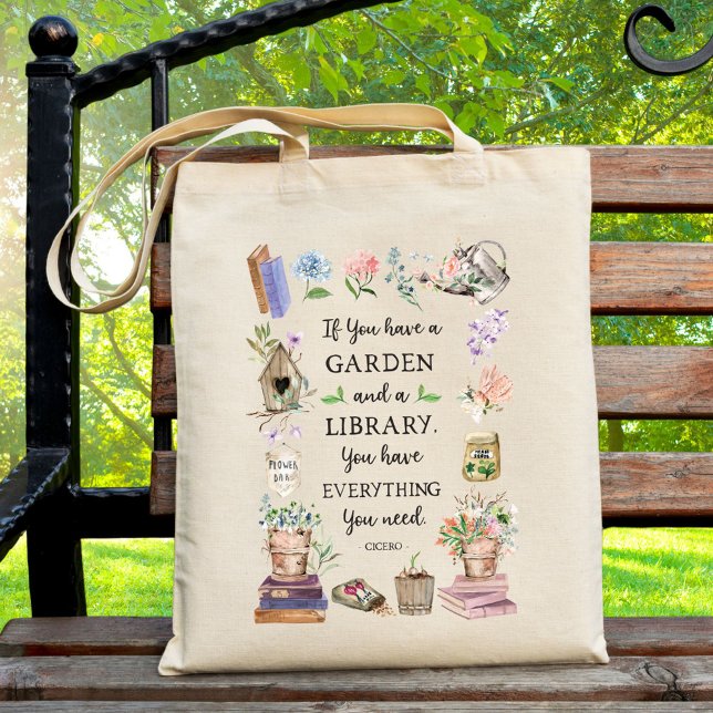 Trädgårdsskötsel och bibliotekscitat Blommig trädg Tygkasse (In situ)