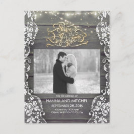 Trädgårdssnursmyckade Ljusslingor Rustikalt Foto S Meddelande Vykort