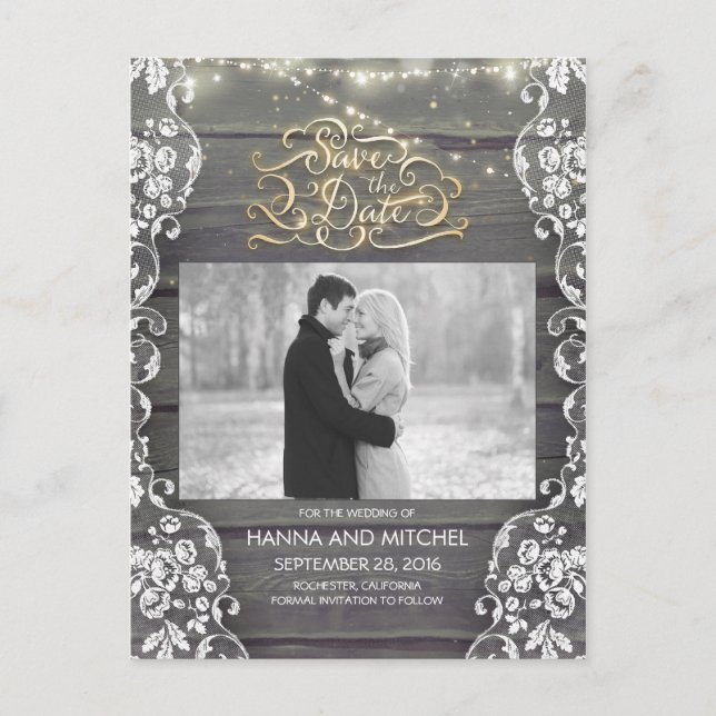 Trädgårdssnursmyckade Ljusslingor Rustikalt Foto S Meddelande Vykort (Framsida)