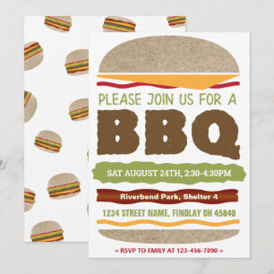 Trädgårdssommar BBQ Hamburger design Inbjudningar