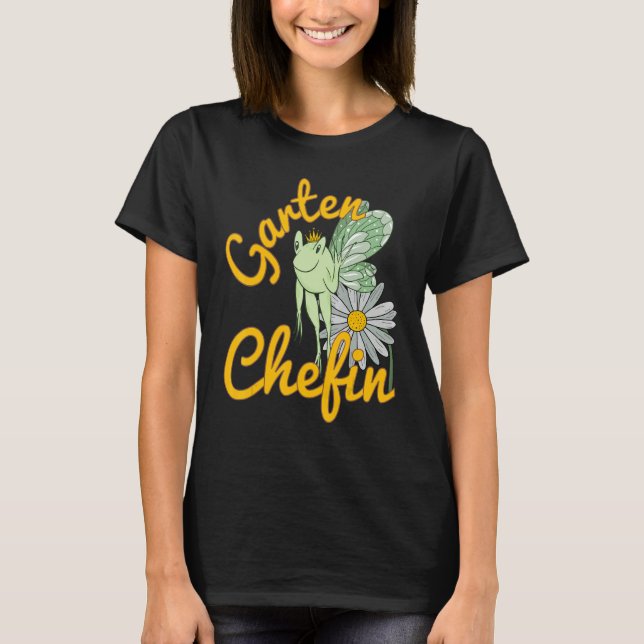 Trädgårdsspråk Trädgårdschef Groda Alv Med Blomma T Shirt (Framsida)