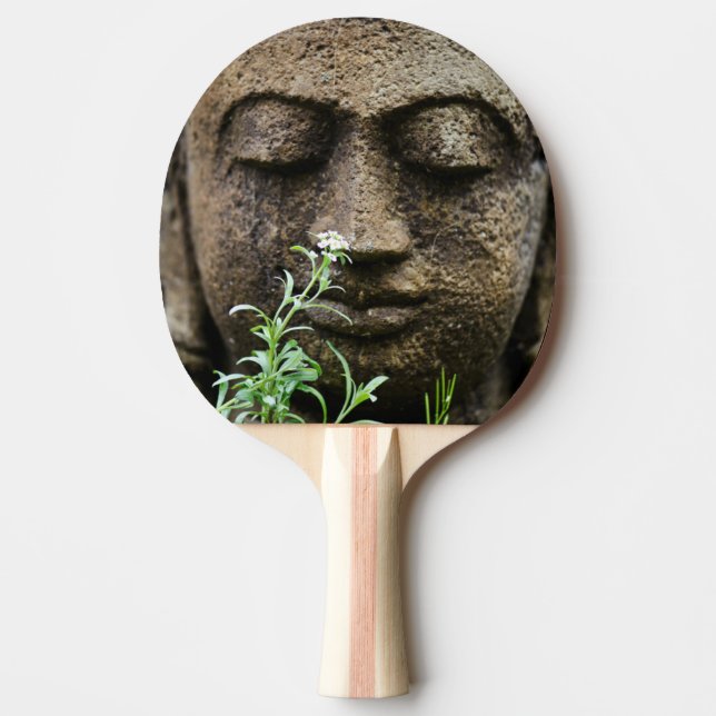 Trädgårdsstaty av sten med blomma pingisracket (Framsidan)